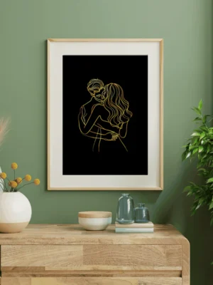 Abstract Couple One Line Art – Love Couple Wall Art, Modern Minimalist Home & Wedding Gift Print