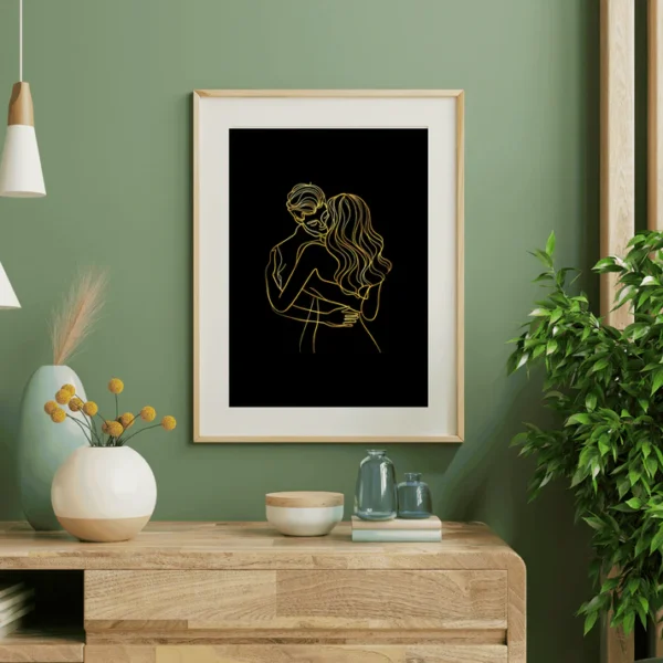 Abstract Couple One Line Art – Love Couple Wall Art, Modern Minimalist Home & Wedding Gift Print