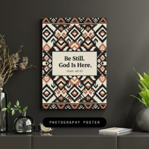 Be Still. God Is Here” Christian Wall Art Print, Neutral Afroboho Decor