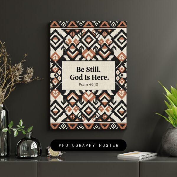 Be Still. God Is Here” Christian Wall Art Print, Neutral Afroboho Decor