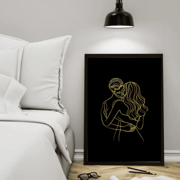 Abstract Couple One Line Art – Love Couple Wall Art, Modern Minimalist Home & Wedding Gift Print