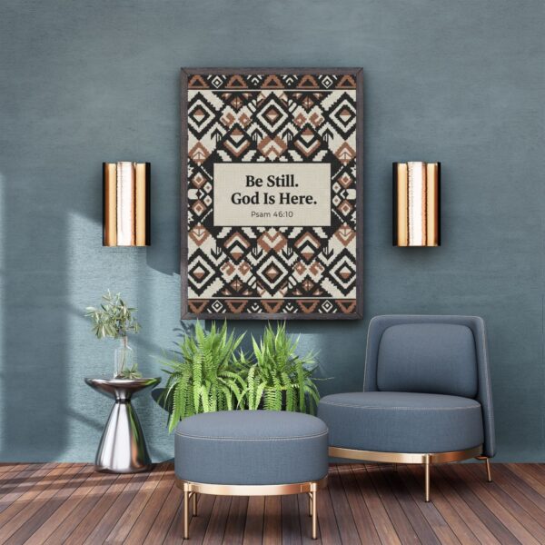 Be Still. God Is Here” Christian Wall Art Print, Neutral Afroboho Decor