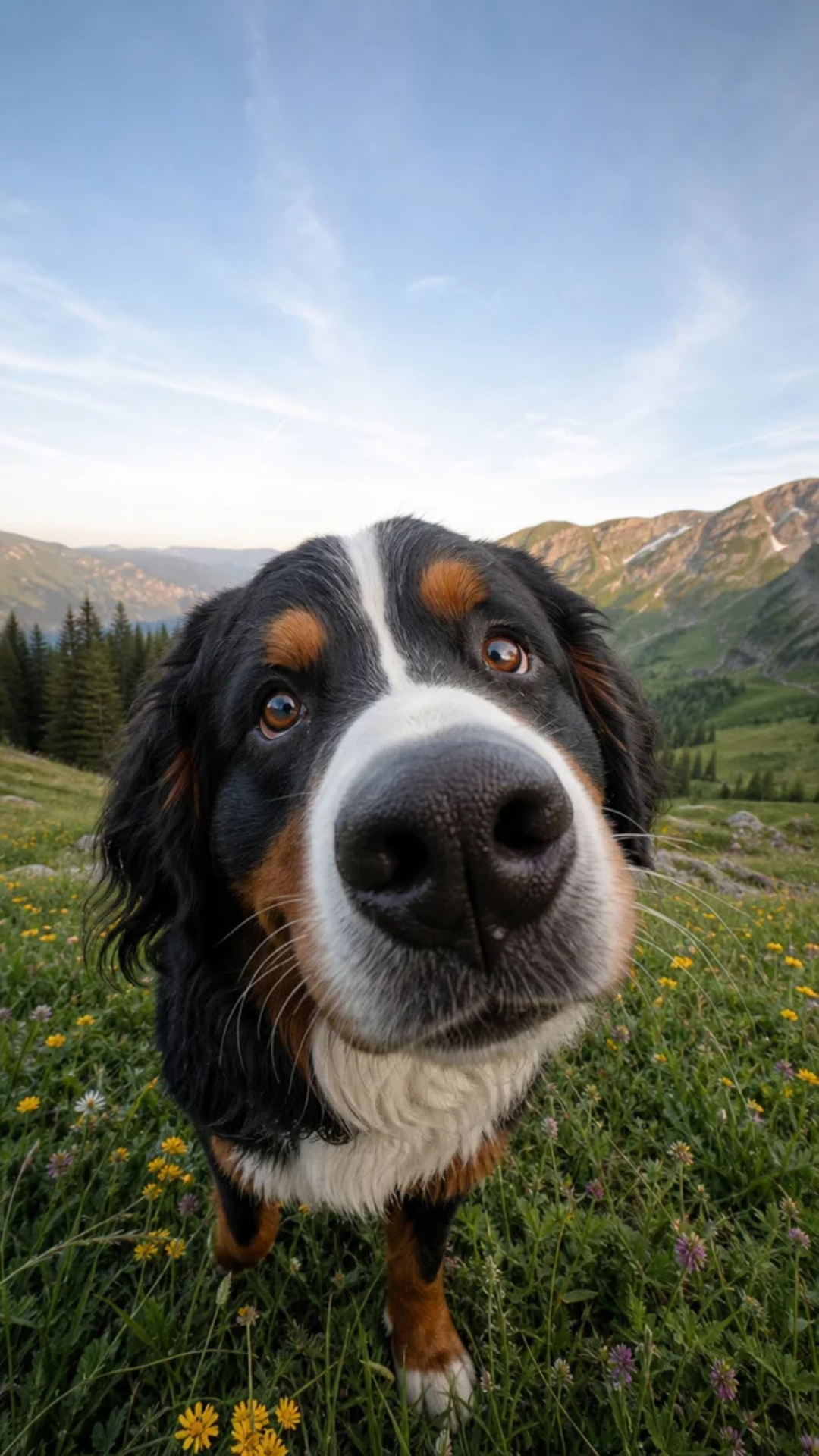 Funny Bernese Mountain Dog wallpaper with playful close up nose