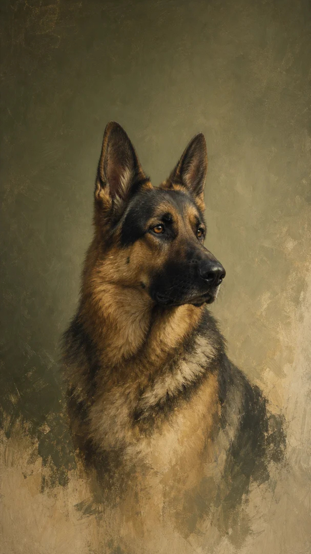 German Shepherd aesthetic wallpaper designed as an elegant fine art portrait