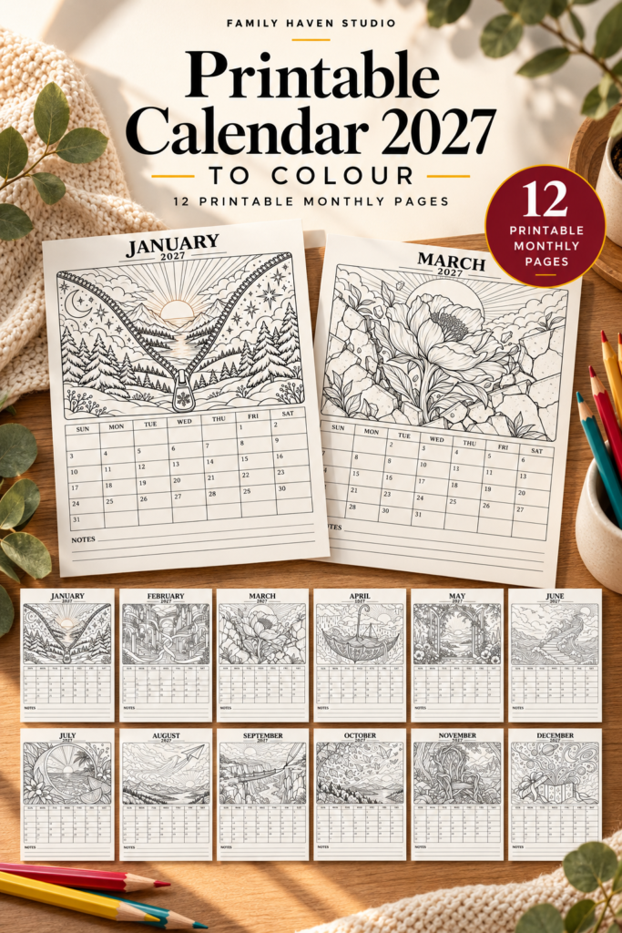 Free Printable Colouring Calendar 2027